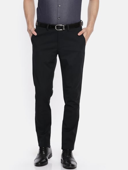 Buy Merchant Marine MERCHANT MARINE Men Navy Blue Solid Slim Fit Trousers  at Redfynd