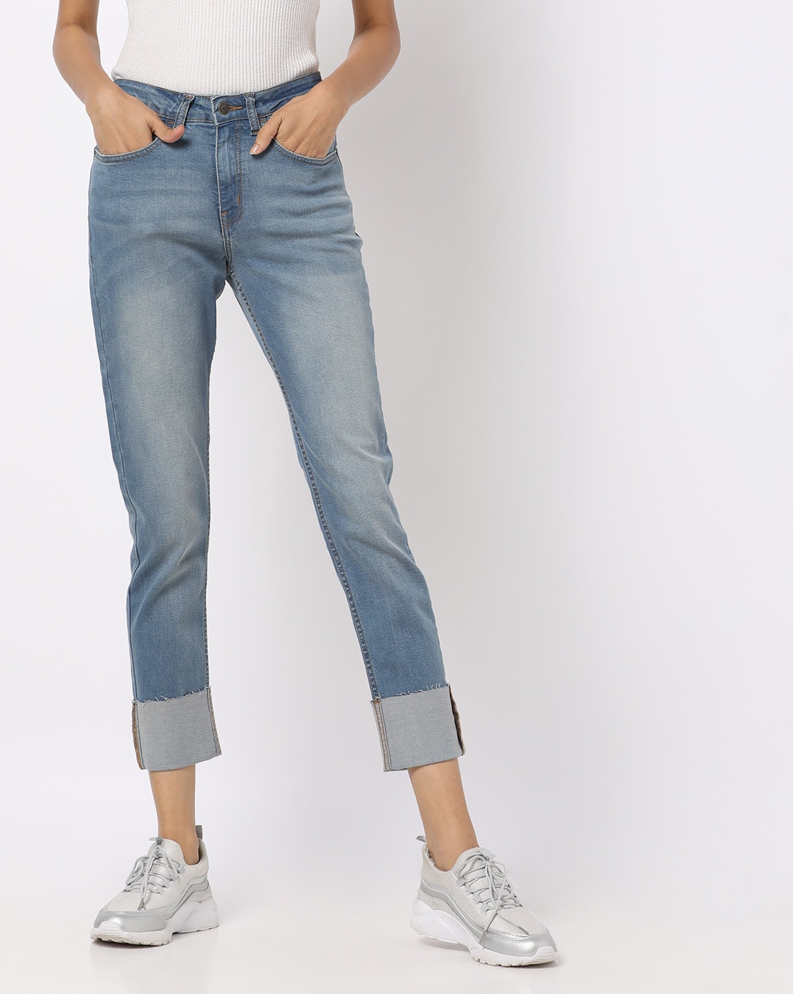 straight fit light blue jeans