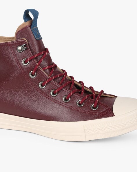 Burgundy leather high sales top converse