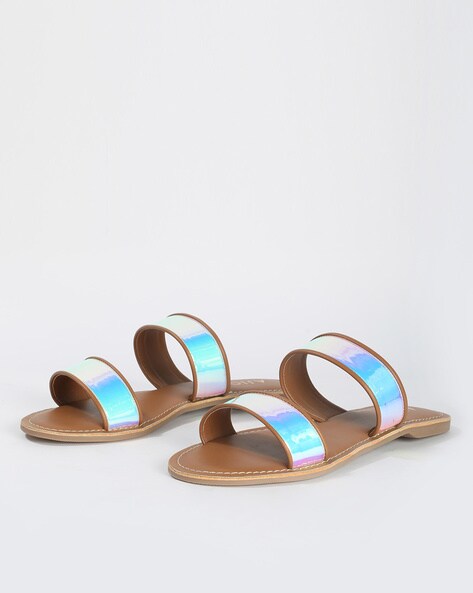 Holographic Slip On Flat Sandals