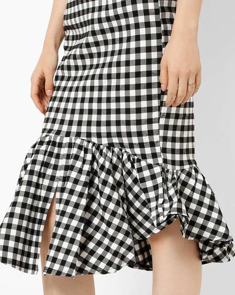 black and white checkered ruffle skirt