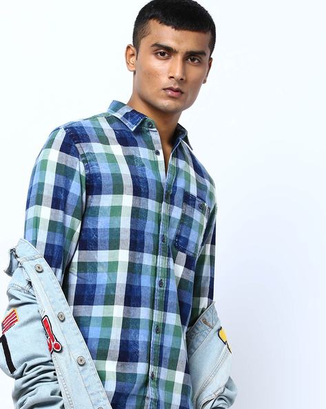 jack and jones blue check shirt