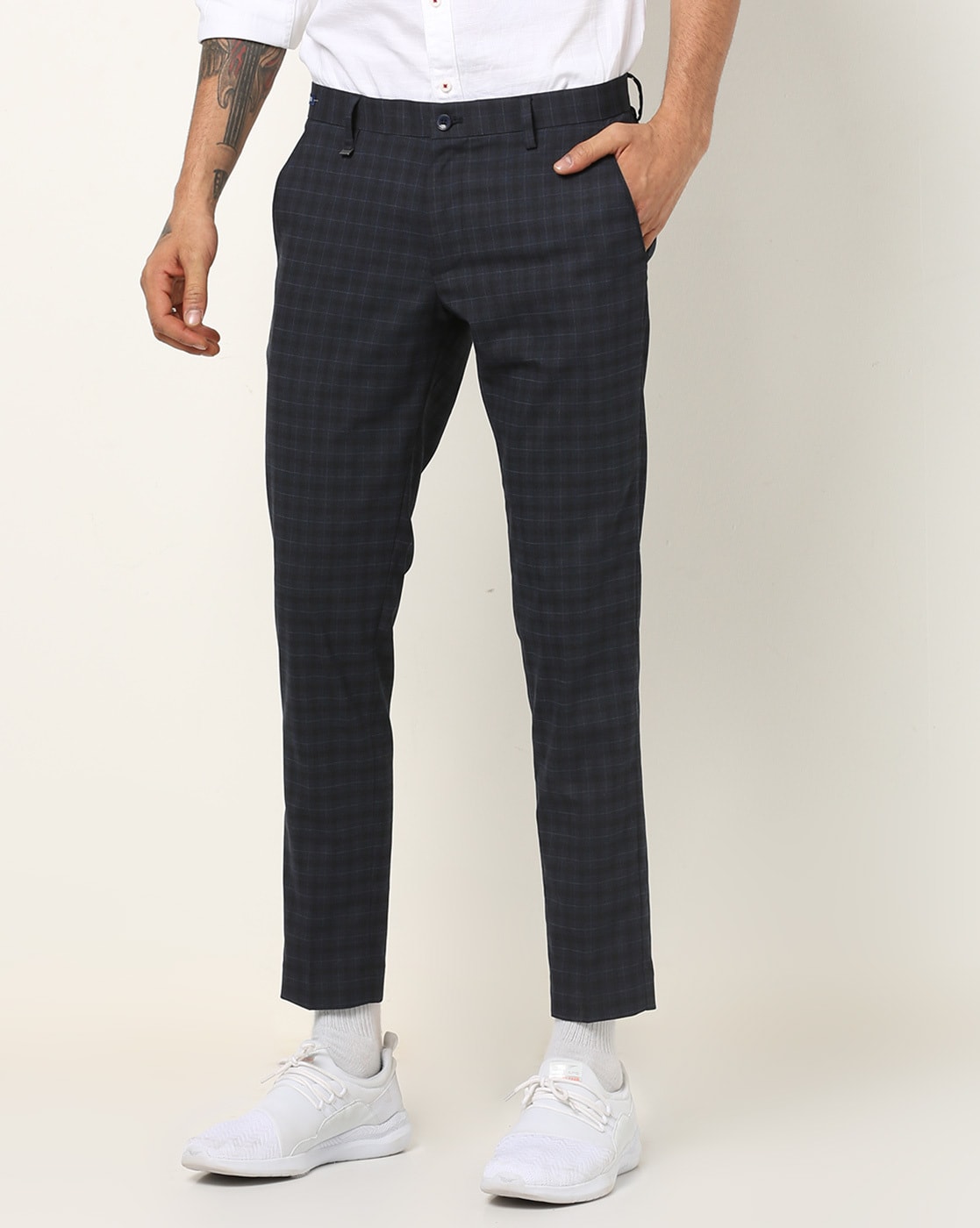 Slim Fit Navy Stretch Trousers | Buy Online at Moss