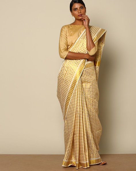 Golden Raw Cotton Kerala Kasavu Saree, 5.5 M (separate Blouse Piece) at Rs  1990 in Ernakulam