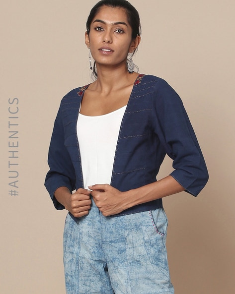 Swadesh Hand Embroidered Indigo Cotton Jacket