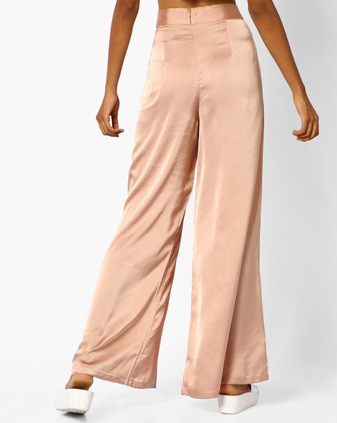 High Waist Flowy Satin Trousers Beige | NA-KD