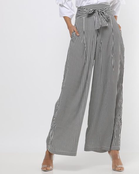 City Chic Women's Natural Stripe Wide Leg Pants- Black Brown 14W | Bro