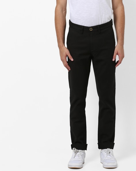 black skinny tapered trousers