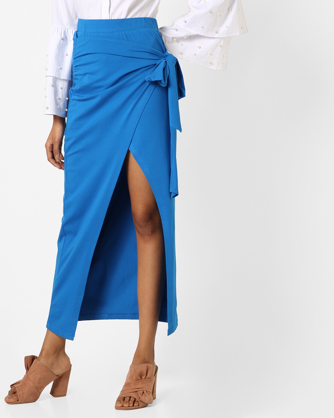 blue wrap skirt