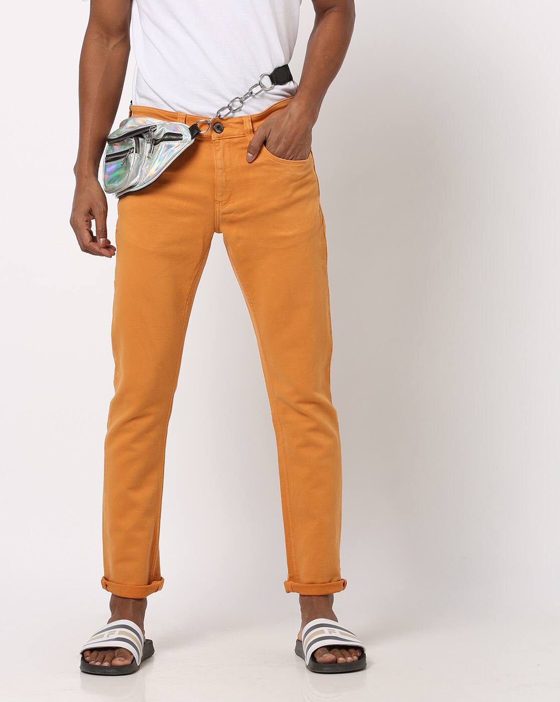 orange skinny jeans mens