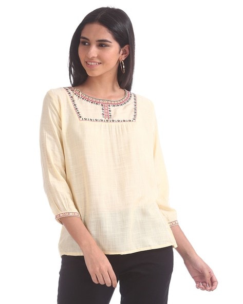 Round-Neck Top with Embroidery