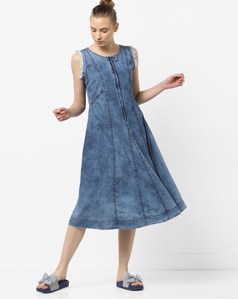 Buy TAT2 FASHIONS womens blue colour denim fabric sleeveless knee length denim  shirt dress-8073light Online at Best Prices in India - JioMart.