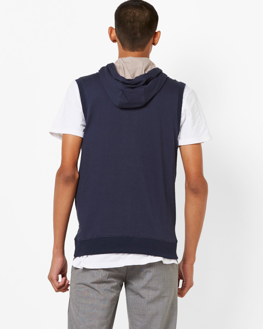 navy blue sleeveless hoodie