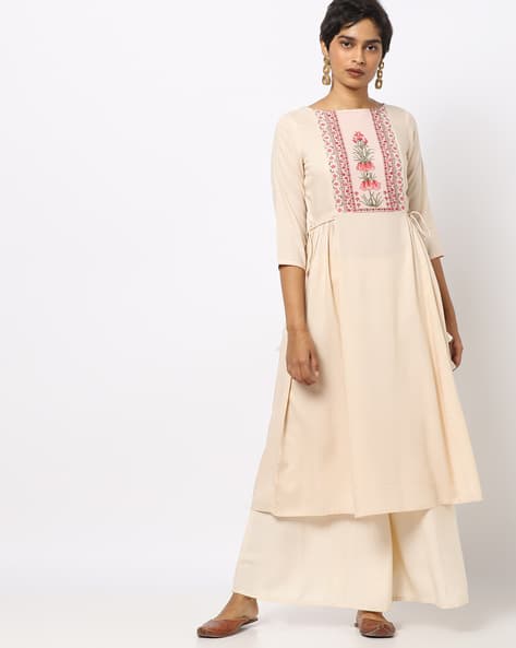 Printed A-line Dress with Side Tie-Ups (Image - 1)