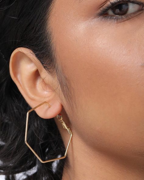 Hexagon Earrings, Rose Gold Hoop Earrings, Hexagon Hoops, Minimal Hoop  Earrings, Edgy Hoop Earrings, Rose Gold Vermeil - Etsy