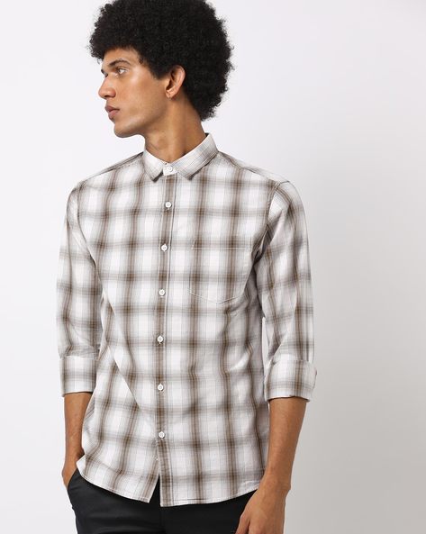 Checked Slim Fit Shirt with Patch Pocket