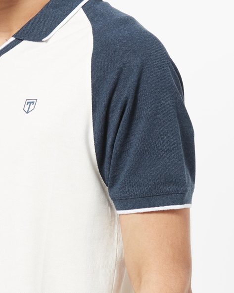 Regular Fit Colourblock Polo T Shirt with Raglan Sleeves