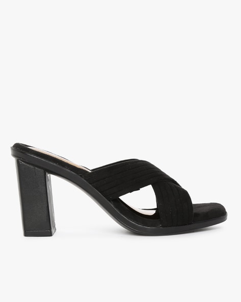 Black cross strap cheap heels