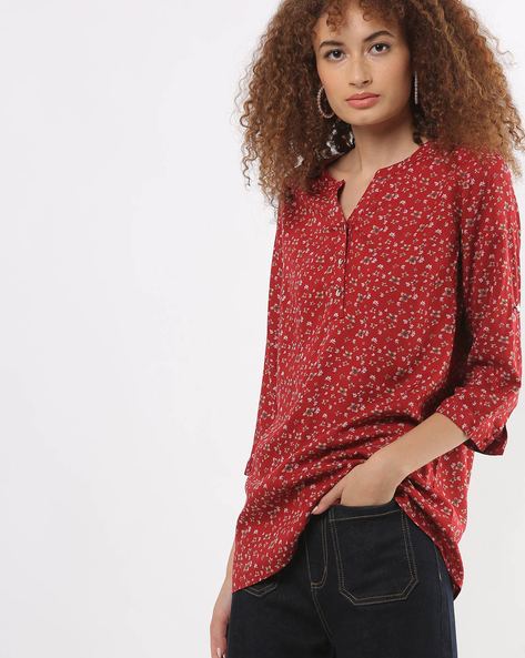 Floral Print Top with Roll-Up Tabs