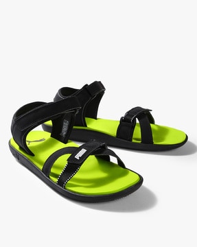 Buy Black \u0026 Lime Green Casual Sandals 
