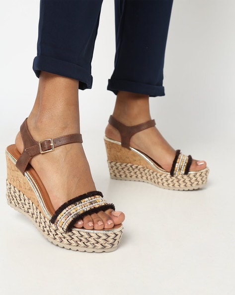 Brown Heeled Sandals for Women by AJIO 