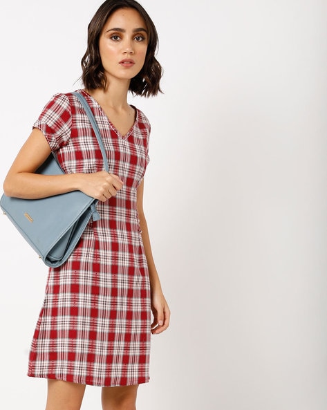 checked a line dress