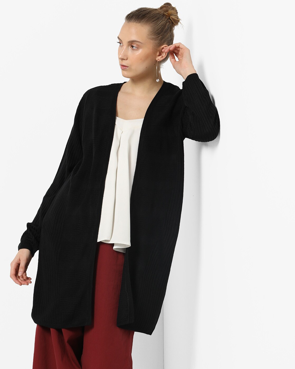 black ribbed long cardigan