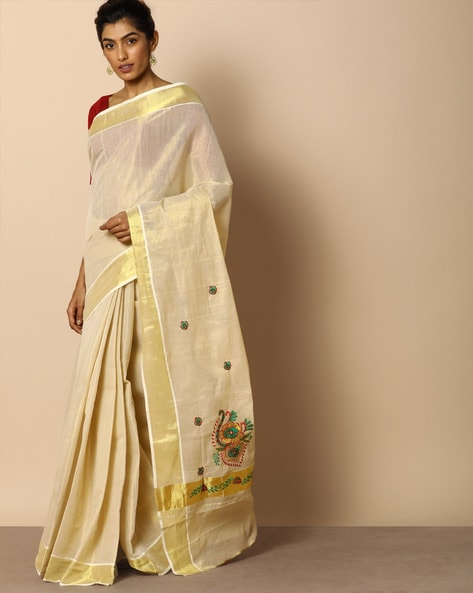 Kerala Saree With Kasavu Border - Byhand I Indian Ethnic Wear Online I  Sustainable Fashion I Handmade Clothes