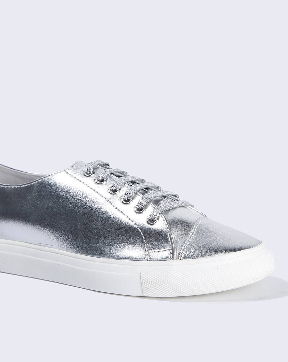 silver canvas shoes