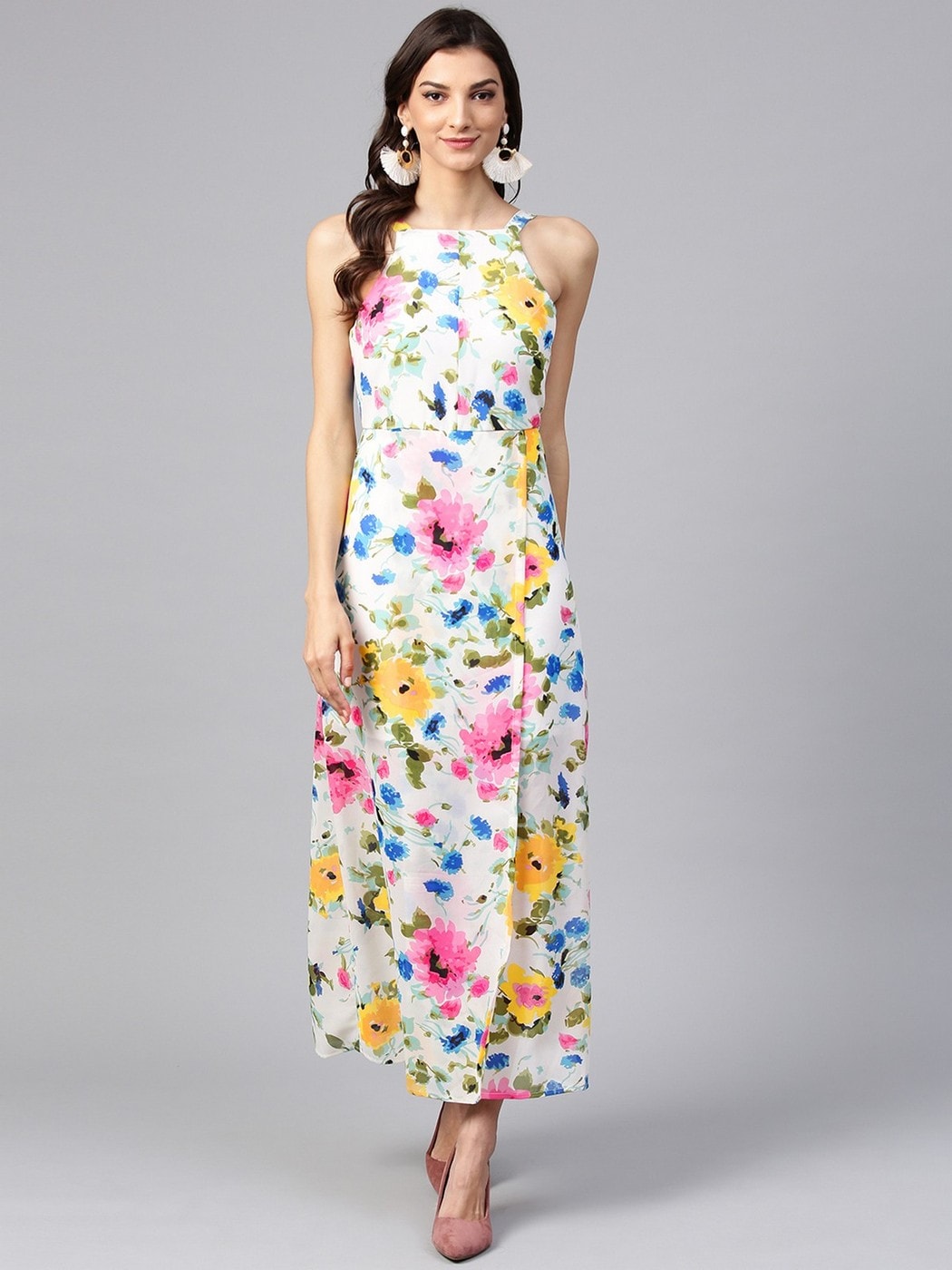 Buy ITI White Womens Floral Embroidered Maxi | Shoppers Stop