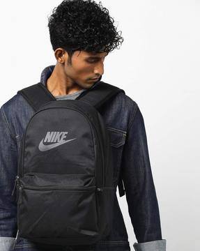 Textured Laptop Backpack with Brand Print