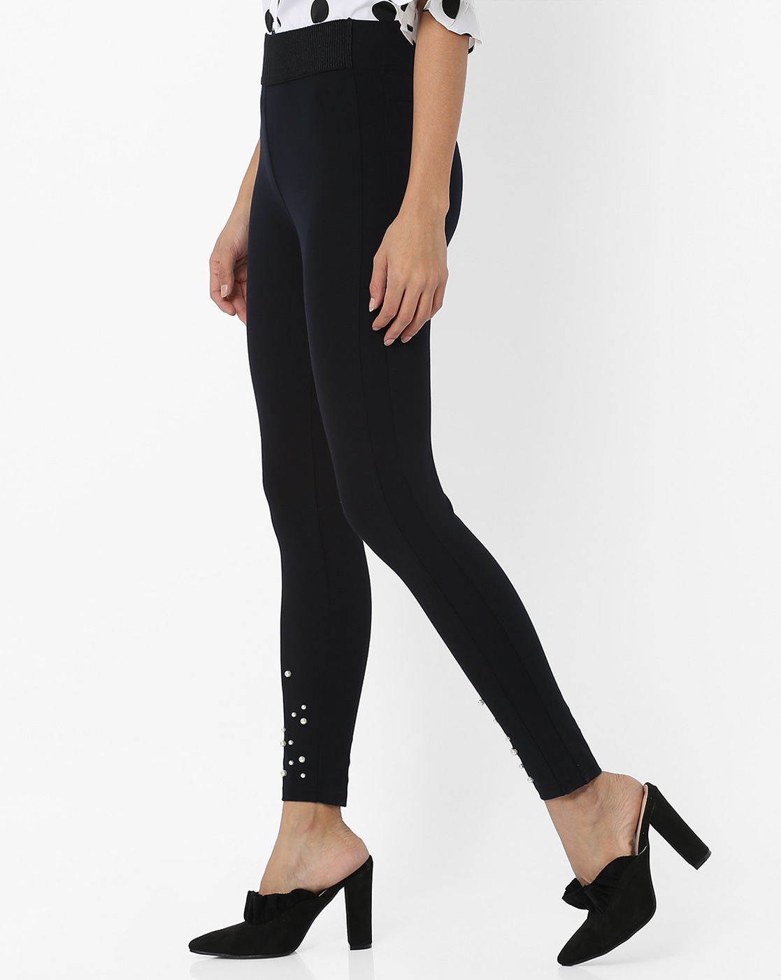 Buy Women Black Pearl Studded Hem Jeans Online At Best Price - Sassafras.in