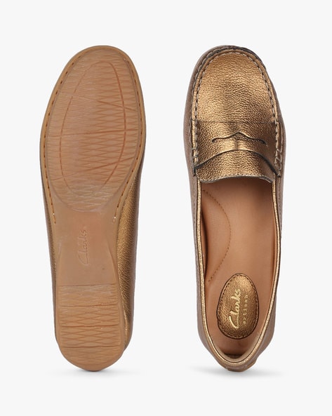 Clarks hot sale gold loafers