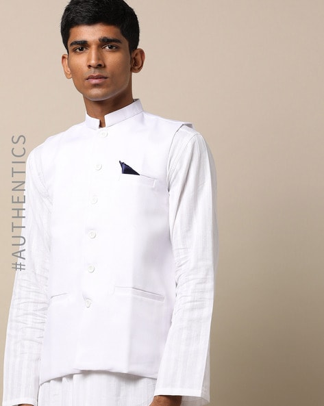 White Cotton Silk Jacket Style Sherwani 263236