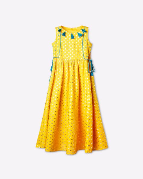 Polka-Dot Print Fit Flare Dress with Embroidery