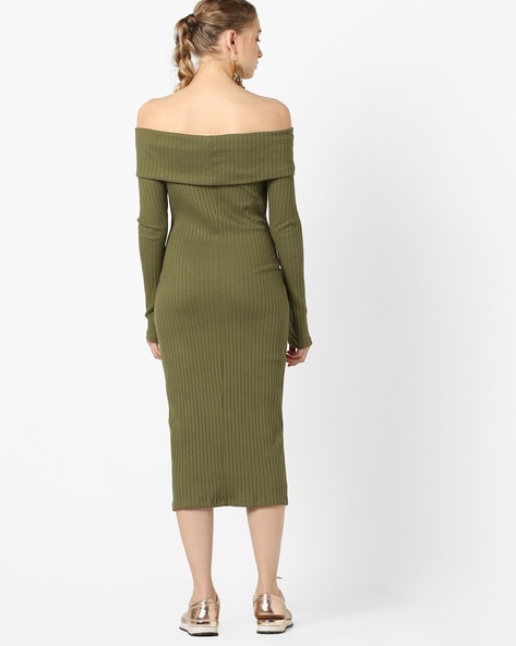 Off shoulder ribbed hotsell midi dress