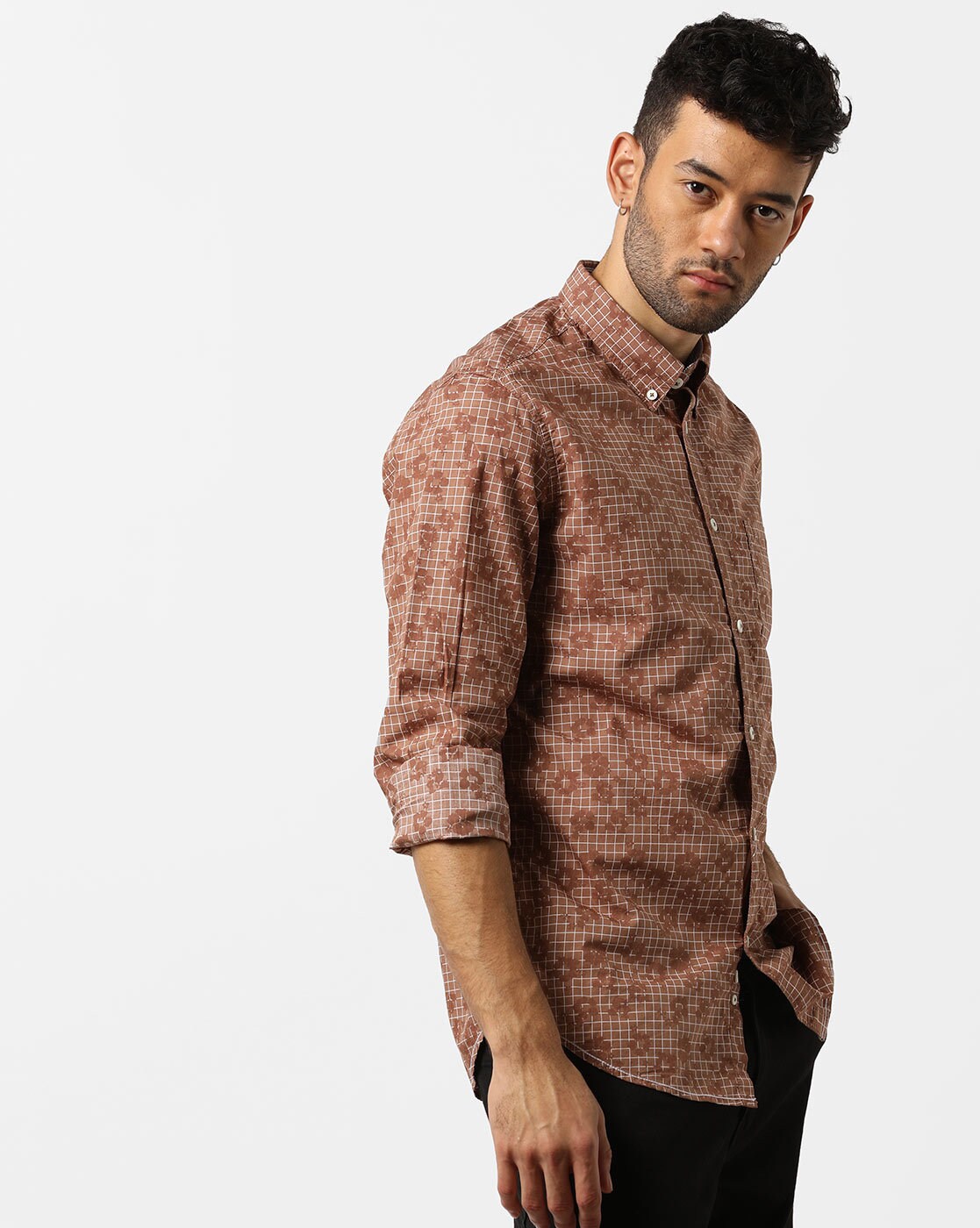 brown floral shirt mens