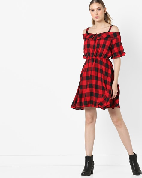 checked red dress