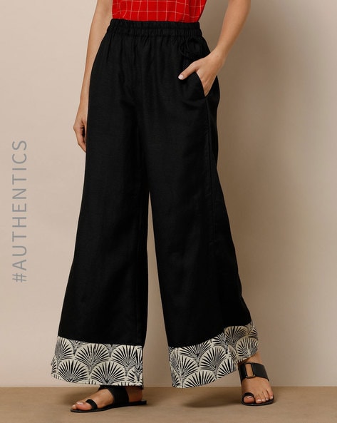 Printed Cotton Rayon Palazzo Pants for Women and Girls in Black and Beige  Combo Pack