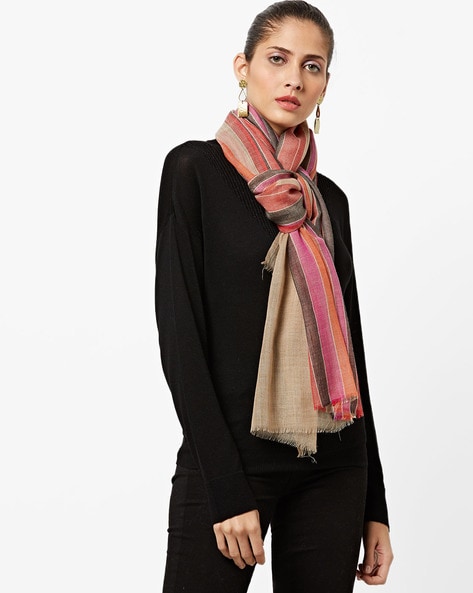 Striped Shawl with Frayed Edges Price in India
