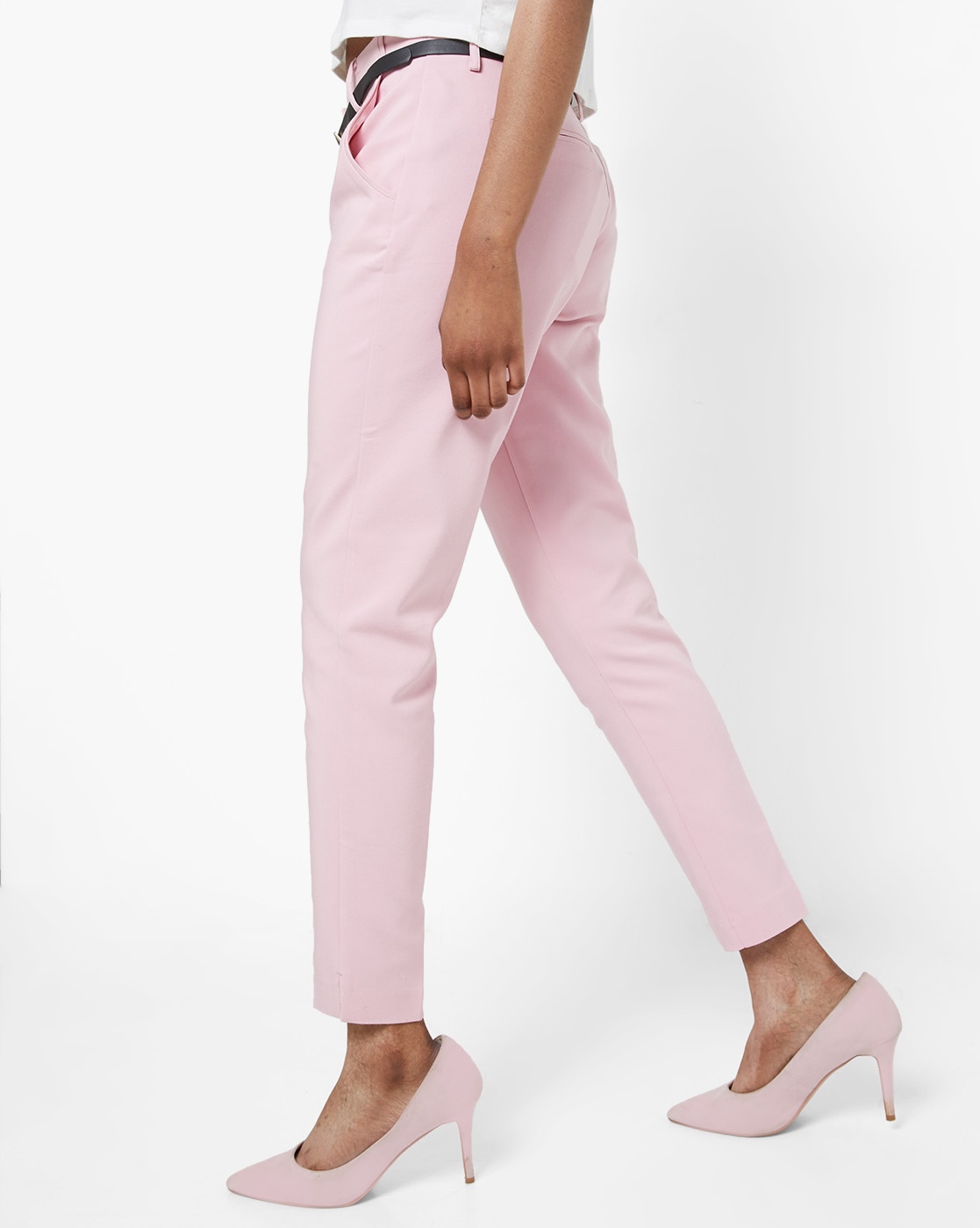 Buy Go Colors Women Solid Baby Pink Stretch Ponte Pants online