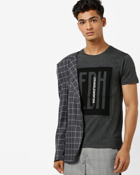 Textured Crew-Neck T-shirt with Applique