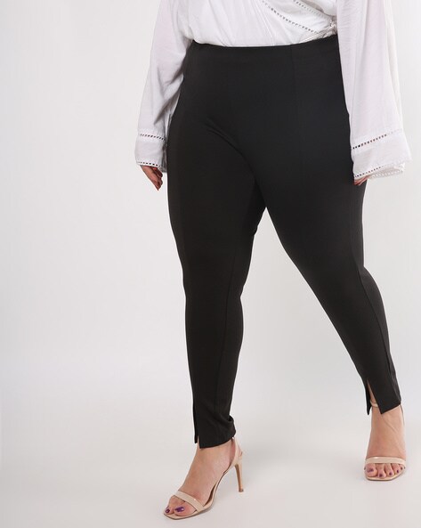 Plus Size Textured Waistband Leggings - Black