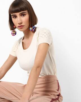 Wills Lifestyle Crew Neck T shirt with Geometric Weave