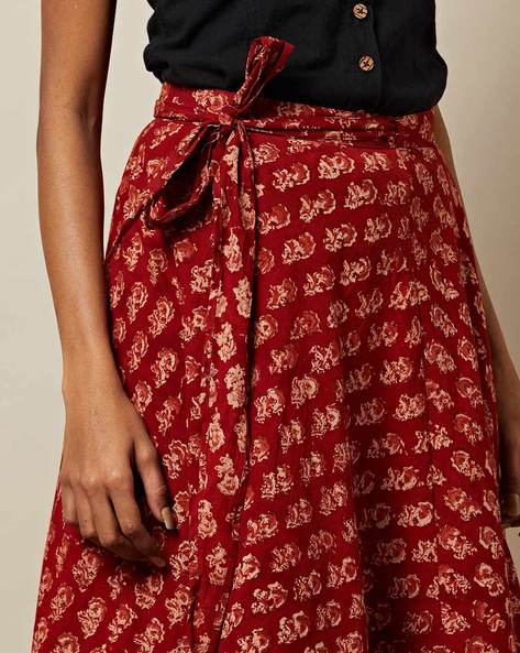 Buy Indibox Brown  Beige Kalamkari Hand Block Print Wrap Around Maxi Skirt   Skirts for Women 910671  Myntra