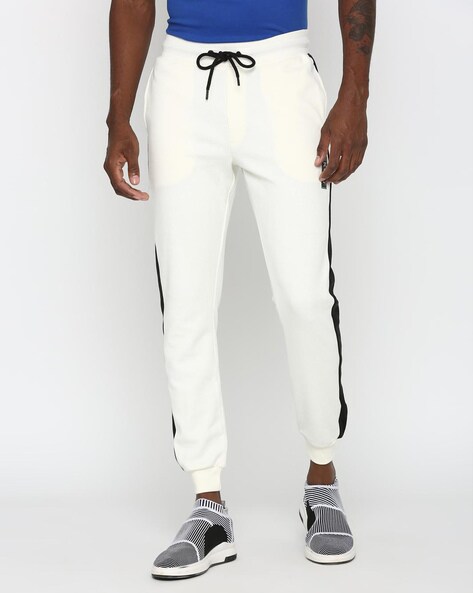 mens black joggers white stripe