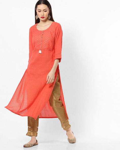 Buy Red Mandarin Collar Front Button Kurti Yellow Golden Palazzo Set for  Women Jaipur India | Asmanii INC