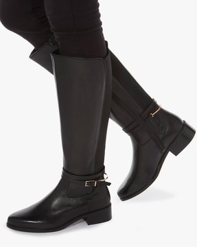 Genuine Leather Calf Length Riding Boots