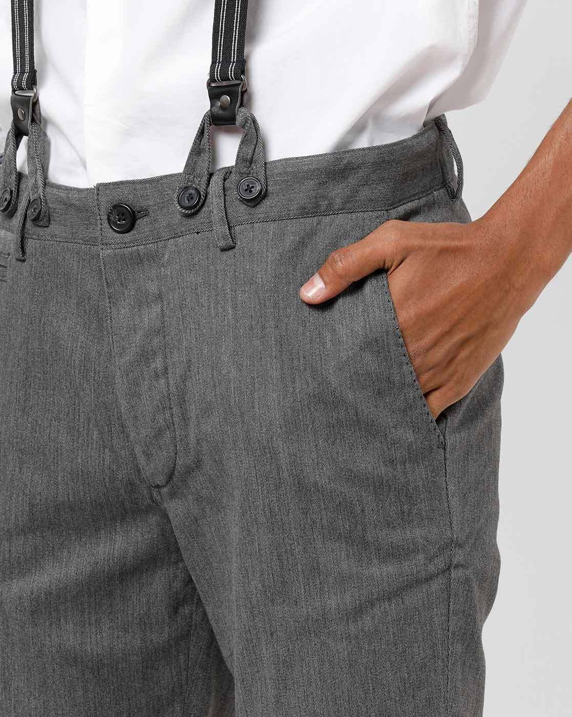 Gray Pants Leather Suspenders Groomsmen Attire