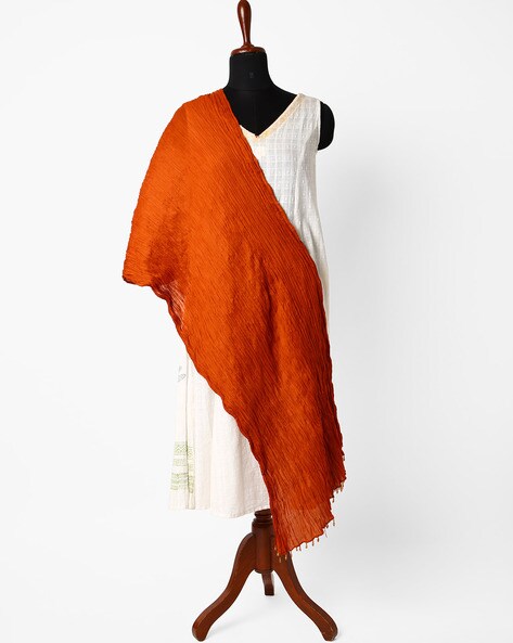 Crushed Cotton Dupatta with Beaded Tassels Price in India
